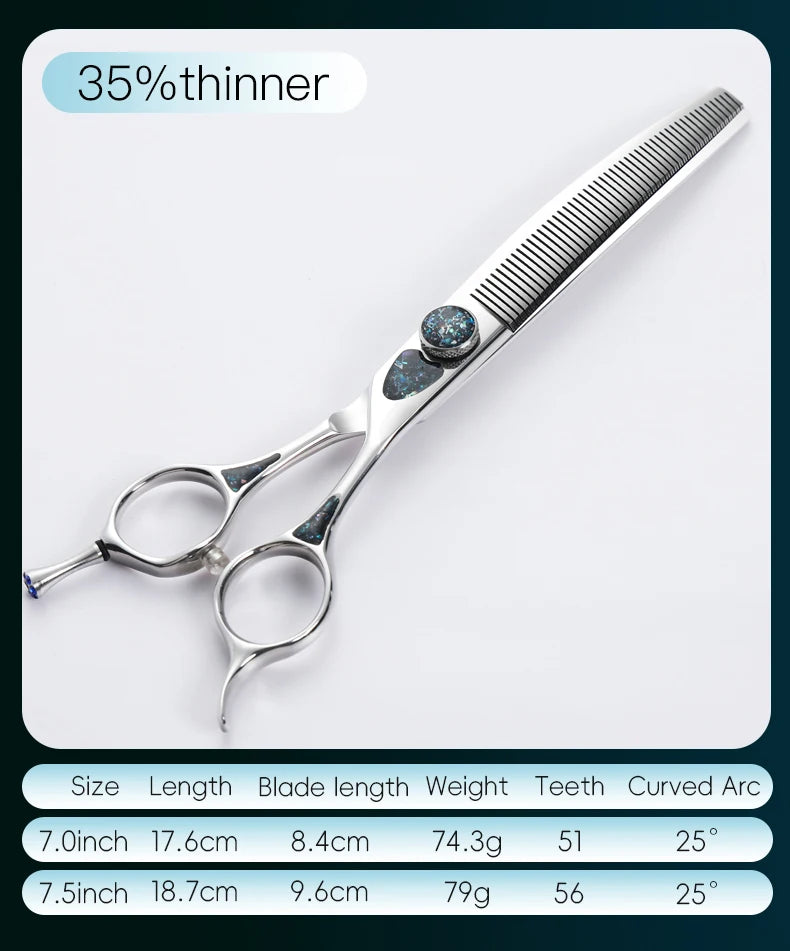 Fenice King Series 7/7.5Inch VG10 Shell Bearing Screws Dog Trimming Grooming Straight Curved Thinner Chunker Pet Scissors Tools