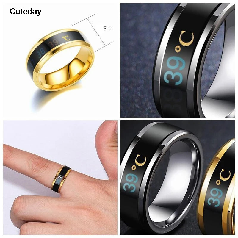 Smart Sensor Body Stainless Steel Love Band Ring With Temperature Measurement Function Rings For Couples Accessories Anillo