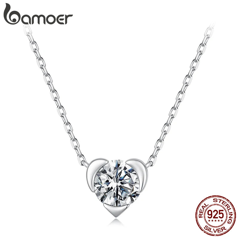 BAMOER 1CT Heart Moissanite Necklace 925 Sterling Silver D Color VVS1 EX Lab Diamond Pendant Women Twinkling Engagement Gift