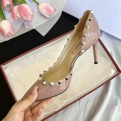 Luxury Brand Women's Shoes Woman Sandals Summer Rivets High Heels Side Empty Female Leather Fashion Prom Ladies Shoes Women 2026