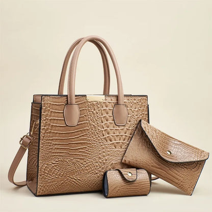 Crocodile Pattern Leather Women's Handbags Fashion Commuter Messenger Bags Large Capacity Luxury 3Piece Set Tote Shoulder Bags