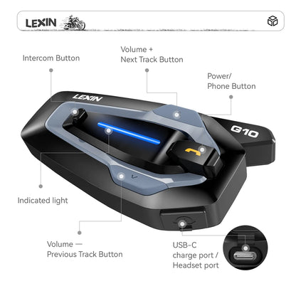 NEW-LEXIN G10 Motorcycle Helmet Intercom,8 riders Dual Qualcomm Bluetooth 5.1 intercom,Parallel Audio- intercom and stream music