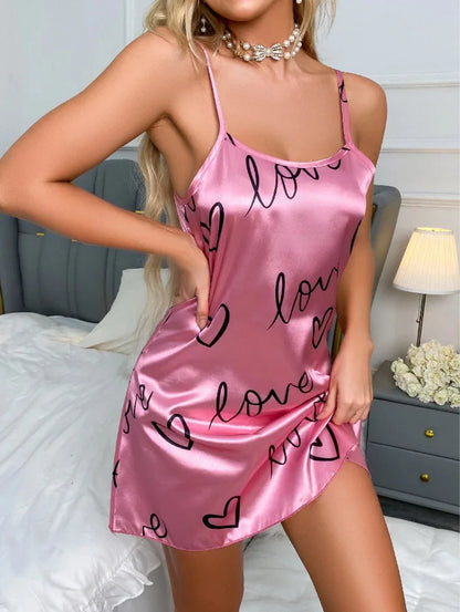 Ladies Sexy Sling Nightgown Nightdress Women's Sexy Lingerie Silk Satin Sleepwear Floral Pinting Nightwear Homewear Mini Dress