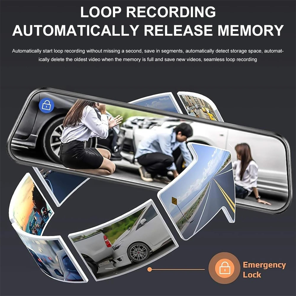 10 Inch Full Touch Screen Rear View Mirror Dash Camera,1080P Full HD Dual Front Rear Car Dashcam, Superior Night Vision, Loop Recording Parking Mode Backup Reverse Camera Vehicle Driving Recorder