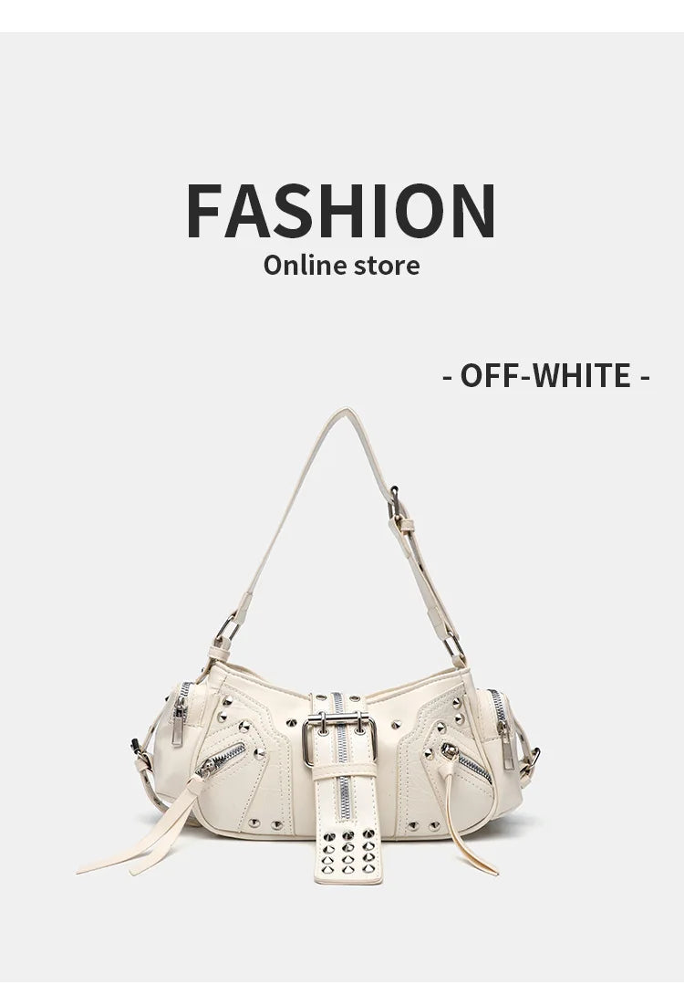 Women's Y2k Punk Vintage Shoulder Purse PU Leather Gothic Rivet Handbag Waist Bag Luxury Black Cross Body Bags with Spikes