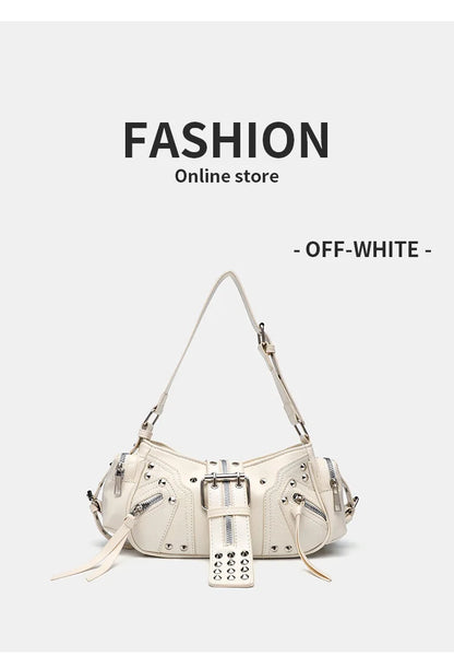 Women's Y2k Punk Vintage Shoulder Purse PU Leather Gothic Rivet Handbag Waist Bag Luxury Black Cross Body Bags with Spikes
