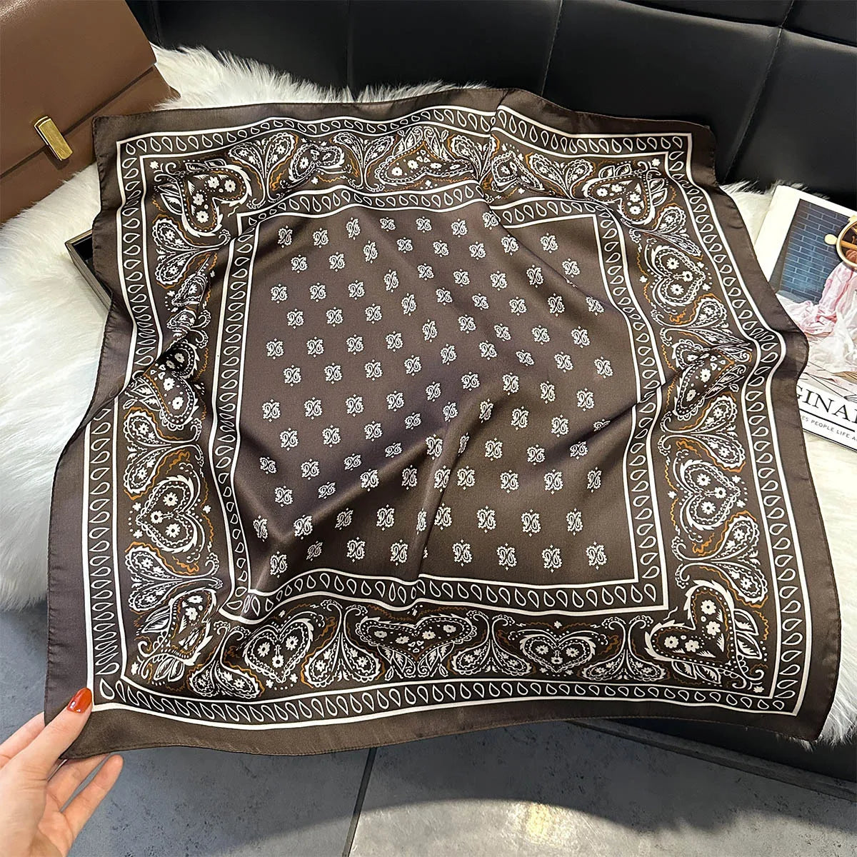 2025 New Paisley Print Silk Scarf for Women Square Hijab Soft Neck Tie Female Fashion Decoration Silk Headscarf 70*70cm Kerchief