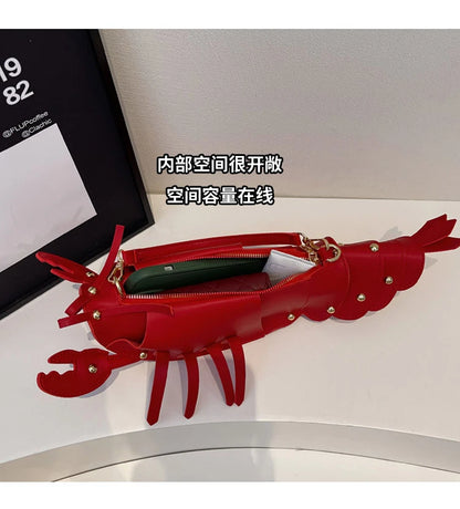 PU Zipper Commuting Crossbody Bags Lobster Shape Niche 2025 High Quality Ladies Bags Solid Color Rivet Fashion Shoulder Bags