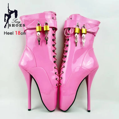 18CM/7Inch Stiletto Super High Heel Lock Wrap Strap Ankle Ballet Boots Fetish Shoes 2025 New Women Pink Sexy Short Booties Mujer