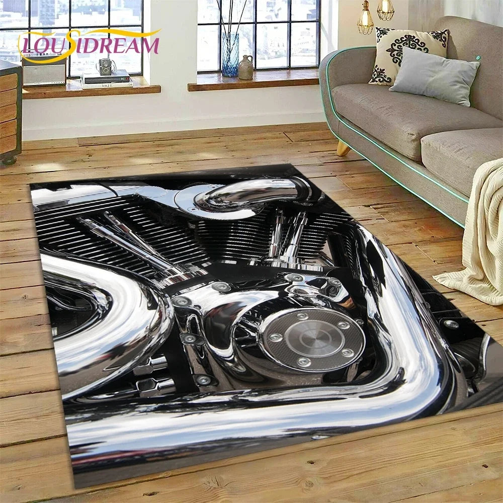 Motocross Modern retro Motorcycle Carpet Rug for Bedroom Living Room Home Sofa Decoration,Children Game Large Decor Floor Mat