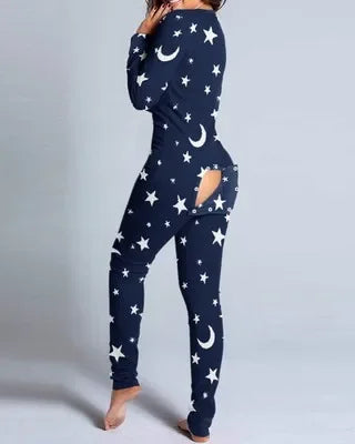 New Women Pajamas Sexy V-neck Jumpsuit Plaid Casual Long Sleeve Pyjama Button-down Front Functional Buttoned Flap Sleepwear