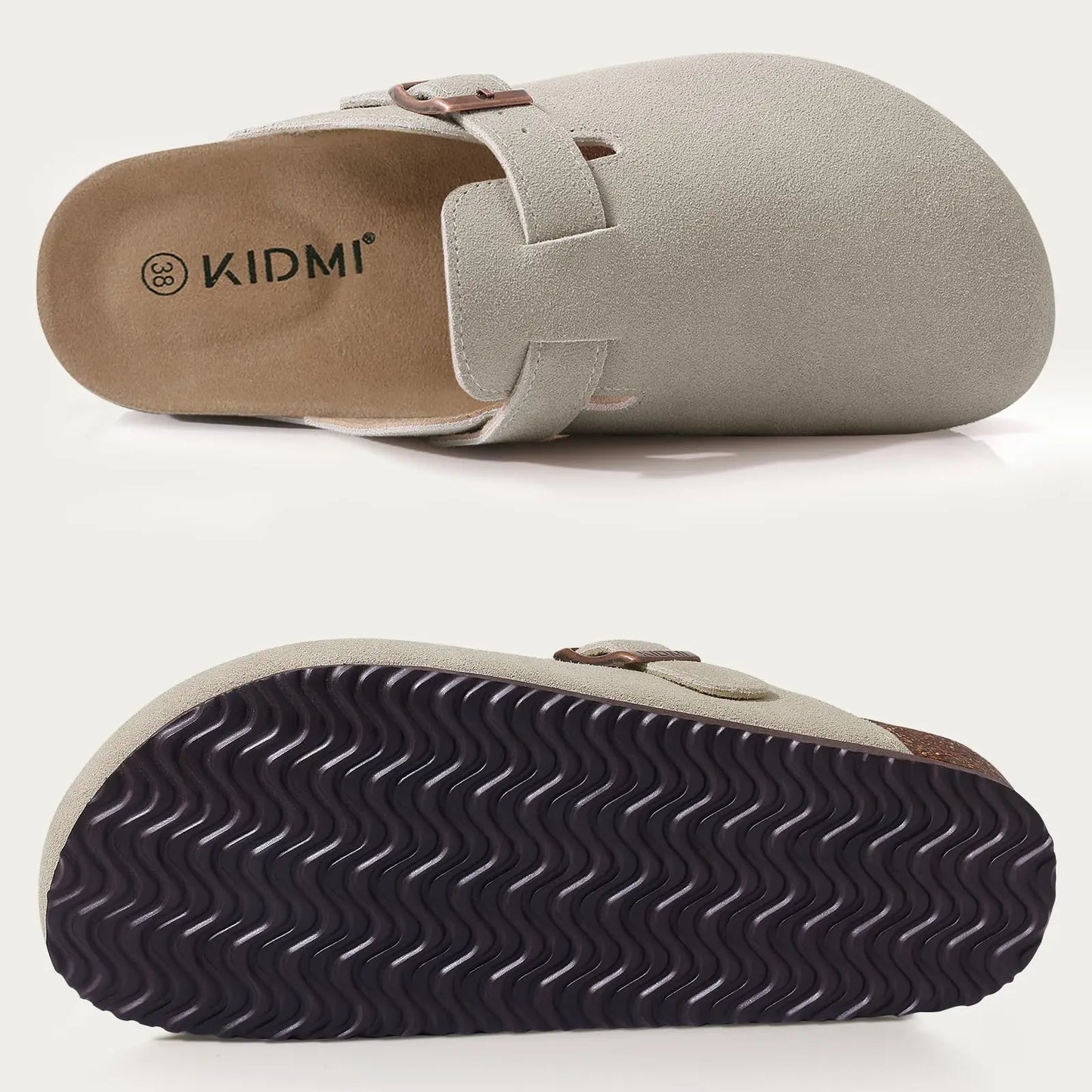 Litfun New Fashion Women's Clogs with Adjustable Strap Cork Footbed Leather Mules with Arch Support Unisex Outdoor Potato Shoes