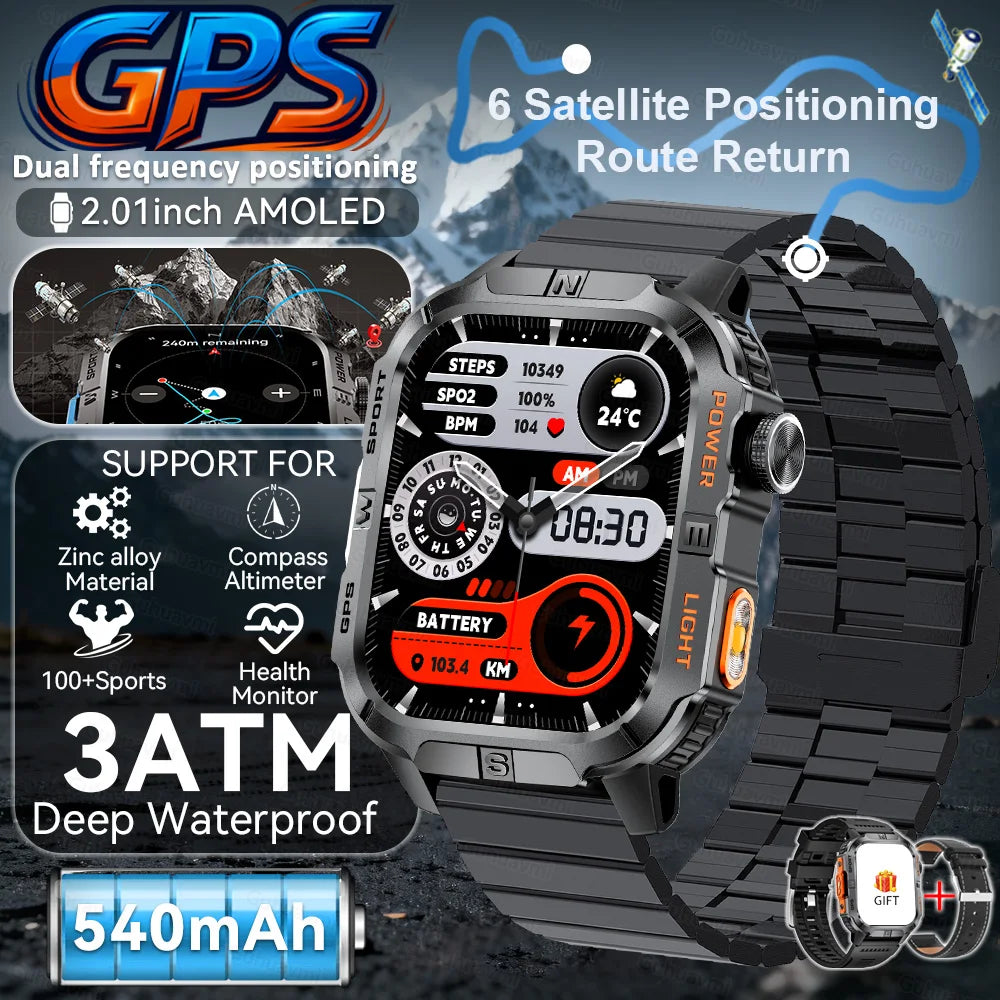 New Outdoor Military Men Smartwatch Equipped With GPS Sports LED Lighting, Compass, Wireless Communication IP68 Waterproof Watch