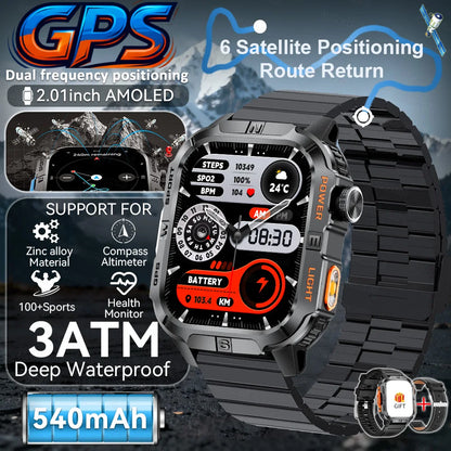 New Outdoor Military Men Smartwatch Equipped With GPS Sports LED Lighting, Compass, Wireless Communication IP68 Waterproof Watch
