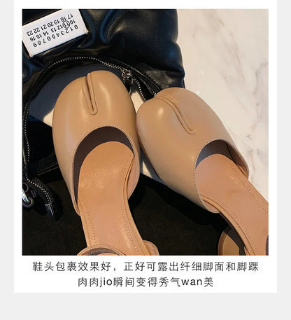 Modern Heels Pumps Women Round High Heel Leather Square Split Toe Pumps Shoes Spring Summer Sandals Mary Janes Shoes Heels Women