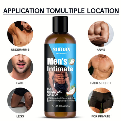 Coconut Oil Men's Private Hair Removal Cream, Suitable for Chest, Underarm, Belly, Legs, Deep Moisturizing, Smooth Skin, 200ml