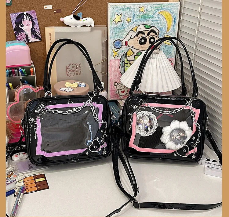 New Arrival Subculture Spicy Cool Girls Shoulder Bags Fashion Gothic Style PU Leather Ita Bags Pin Display Ita Crossbody Purse