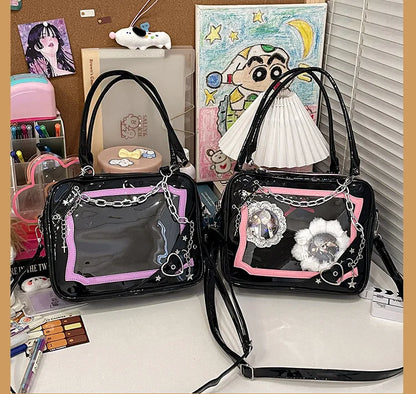 New Arrival Subculture Spicy Cool Girls Shoulder Bags Fashion Gothic Style PU Leather Ita Bags Pin Display Ita Crossbody Purse