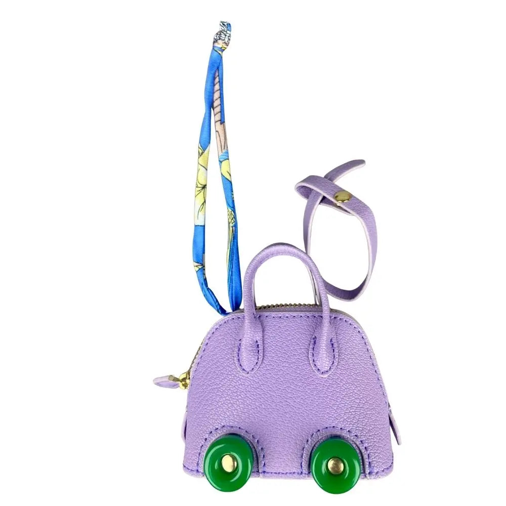 Leather Mini Bag Charm With Cute Wheels - Earphones & Lipstick Pouch with Dual Straps-PU Leather-Ideal For Bag Accessory