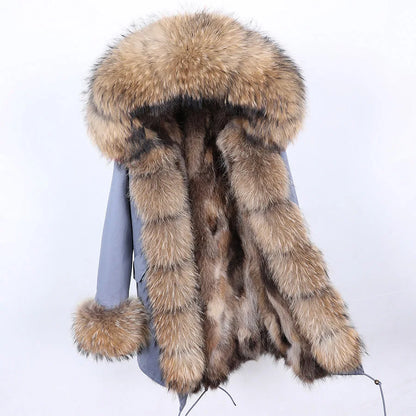 Maomaokong 2026 New Natural Fur Lining Real Fur Coat Winter Jacket Women Raccoon Fur Collar Warm Thick Parkas Female Clothing