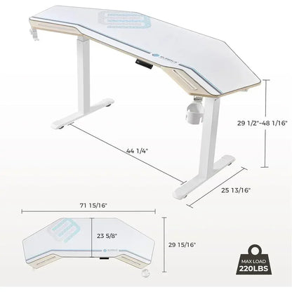 72 Electric Adjustable Height Standing Desk, Wing-Shaped Maple Computer Desk for Large Studios