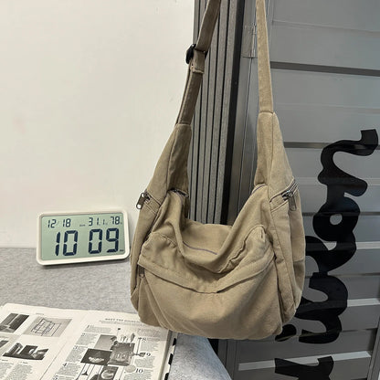 100% Cotton Shoulder Bags Women Large Capacity Canvas Tooling Packages Korea Style Cloth Crossbody Bags Solid Messenger Bags