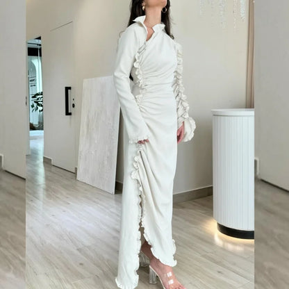 Customized Jersey Ruched Quinceanera A-line V-neck Bespoke Occasion Gown Midi Dresses