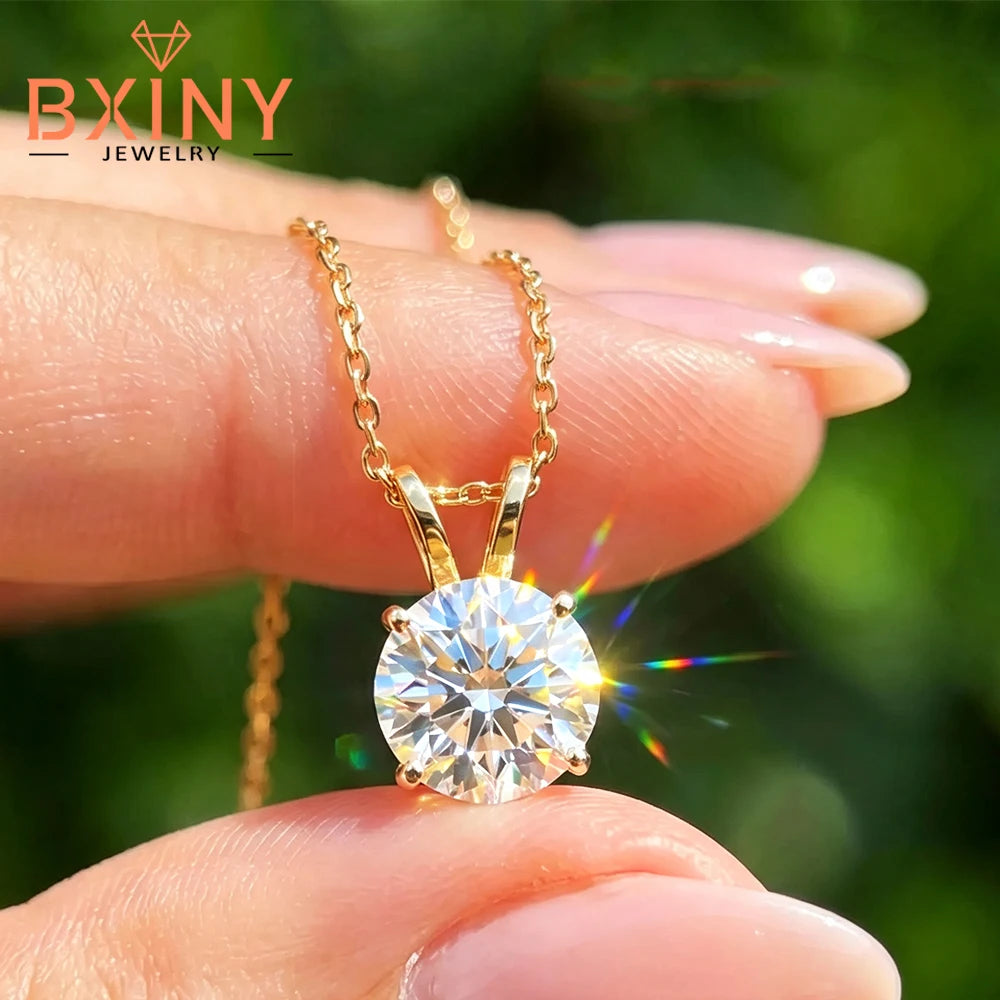 BXINY 1-5CT Brilliant Round Cut Moissanite Pendant Necklace Pure S925 Silver Certified Solitaire Diamond Neck Chain Gift Jewelry