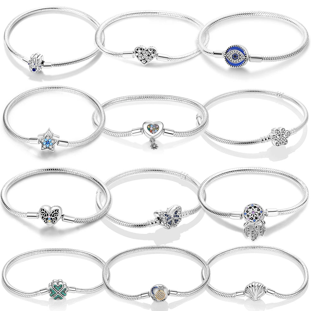 925 Sterling Silver Heart Love Snake Chain Bracelet Infinite Knot Butterfly For Women Fit Original Charms Beads Jewelry Gift