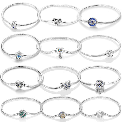 925 Sterling Silver Heart Love Snake Chain Bracelet Infinite Knot Butterfly For Women Fit Original Charms Beads Jewelry Gift