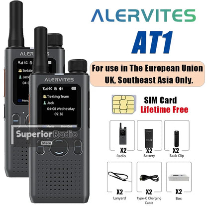 1/2/3PCS ALERVITES PoC AT1 Global Walkie Talkie Baofeng Radio 4G LTE Unlimited Distance US/EU Version OLA APP USB-C Ultra-light