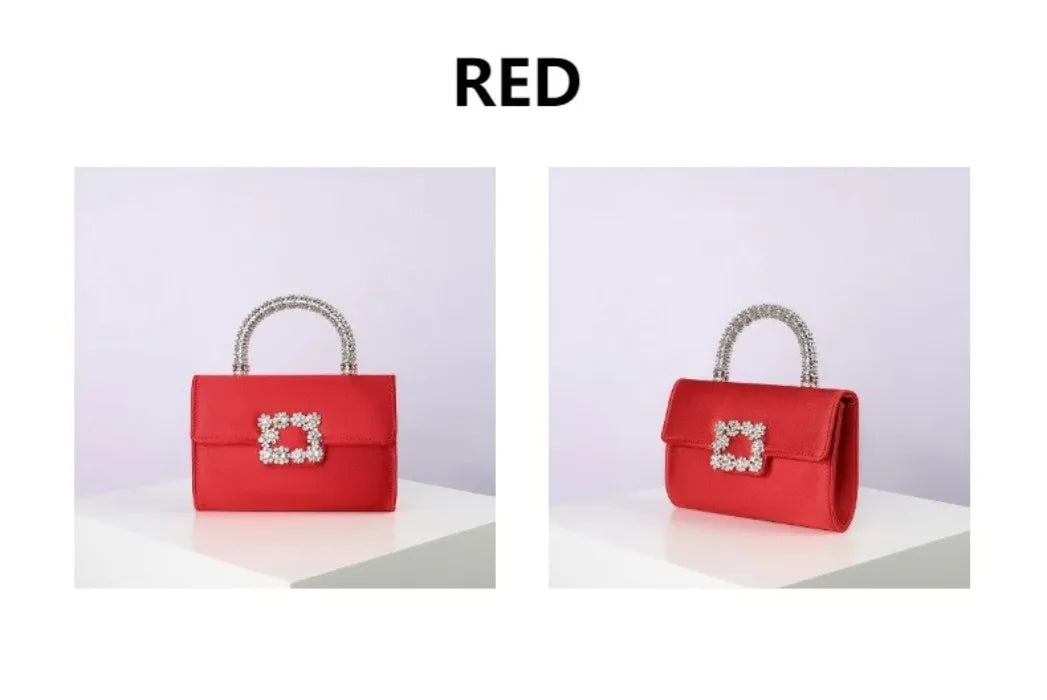 Rhinestone Faux Silk Emerald Evening Bag Silver Diamond Buckle Handle Fashion Handbags Elegant Ladies Square Bolsa Feminina