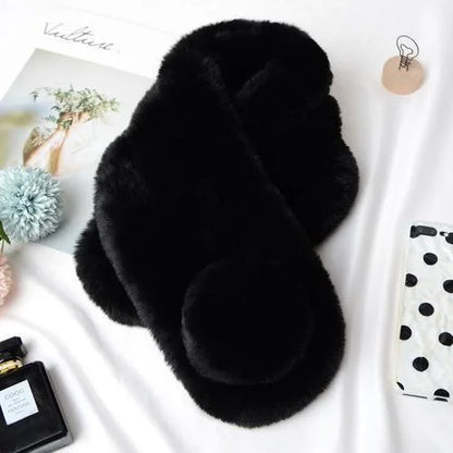 New Rabbit Fur Scarf Women Winter Warm Soft Furry Scarves Casual Female Lady Outdoor Neck Warmer Collar