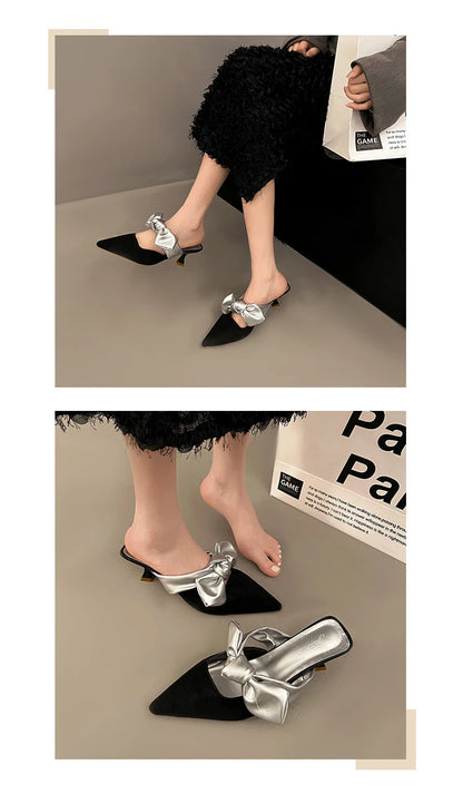Luxury Pointed Toe Slippers Women High Heels Sandals Elegant Mules Shoes Summer 2026 New Slingback Dress Flip Flops Female Shoes