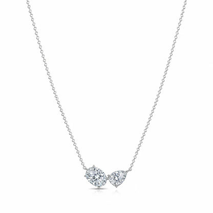 Smyoue Oval Cut Pear Cut All Moissanite Necklace for Women 2 Gems Classic Wedding Jewelry Bridal Real Pure S925 Silver Chain