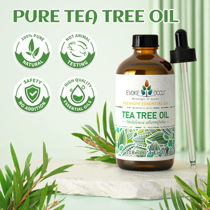 EVOKE OCCU Tea tree Essential Oils, 118ML/4 Fl.Oz. Premium Plant Oil for Hair&Nail Care Diffuser Soap Making, Add to Shampoo