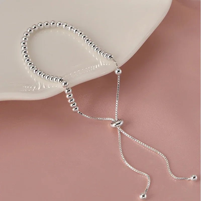 925 Sterling Silver Beautiful Bead Bracelets For Women Korean Fashion Designer Adjustable Bead Bracelet Luxury Original Jewelry