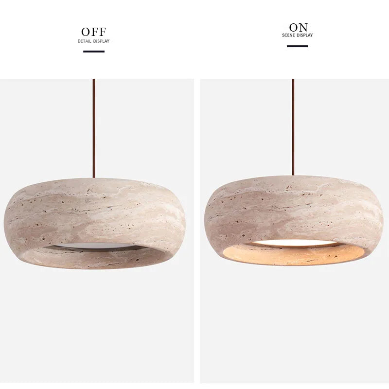 7.8in Modern Pendant Light Adjustable Pendant Lights With Yellow Travertine Lampshade LED 18W 3 Color Dining Room Bedroom