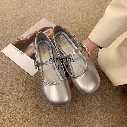 New Spring Autumn Women Ballet Flats Comfort Round Toe Soft Sole Leather Shoes Ladies Daily Wear Dress Mary Jane Shoes