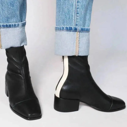 Colorblock Women Ankle Boots British Style Boots Square Toe Chunky Heels Short Booties Ith Back Zipper