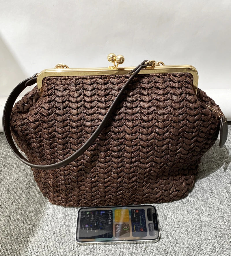 Classic Large Capacity Kisslock Frame Clip Bags For Women Luxury Designer Handbags Purses 2026 New In PU Lock Underarm Shoulder