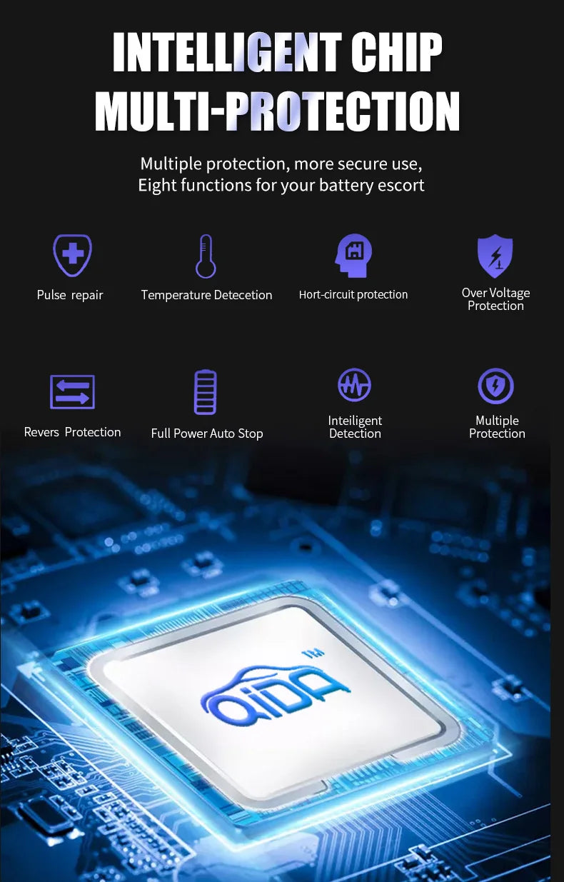 12V 24V Car Battery Charger 10A Smart 7-Stage Pulse Repair Fast Charger, AGM GEL WET Lead Acid Battery Maintainer