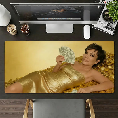 Cool Rich Kris Jenner Mouse Pad Large Non-Slip Waterproof Mat Stitched Edge Keyboard Pad for Gaming Daily Office