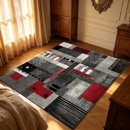 Black Grey Red Patchwork Collage Art Carpet Flooring Modern Mixed Pattern Large Area Rug for Living Space Home Decor