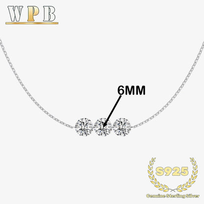 Genuine S925 Silver 3 Sparkling Zircon Necklace Dainty Sliding - Adjustable Length  Minimalist Luxury Jewelry for Men and Women