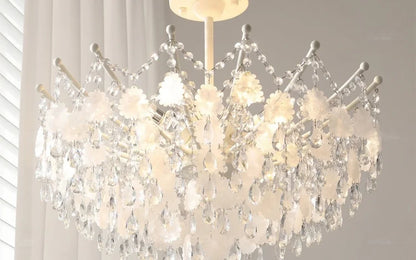 French Luxury LED Pendant Lights Blue White Natural Shell Crystal Chandelier Lamps for Romantic Living Dining Bedroom Home Decor