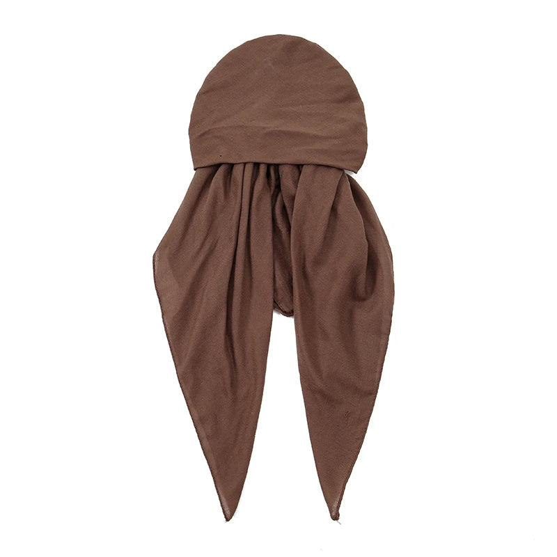 Muslim Solid Color Hijab Caps for Women Innovative Design Long Cotton Linen Soft Elasticity Head Scarf Female Handkerchief