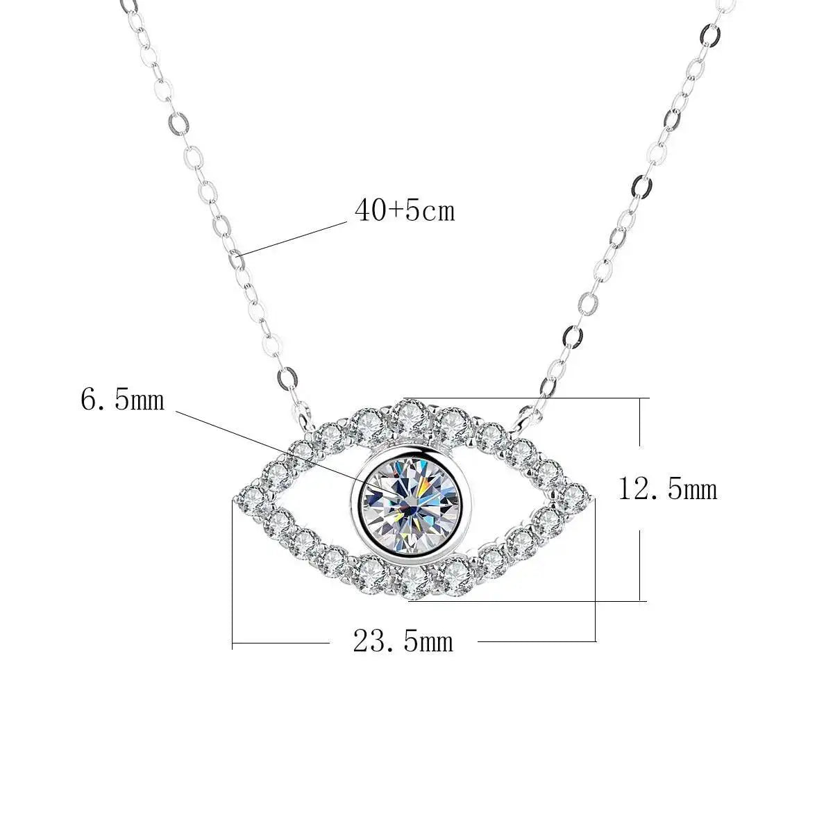 TS 925 Sterling Silver Plated Platinum Moissanite Necklace For Women 1 Carat Lab Moissanite Eye Pendant Necklace Jewelry Gift