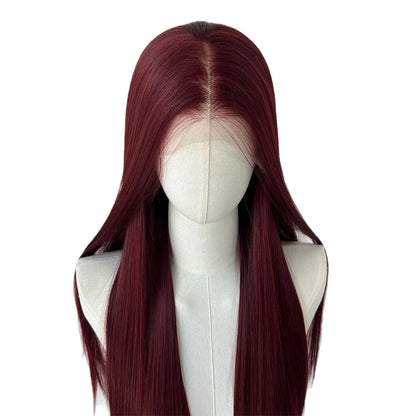 Wine Red Lace Front Wig Anime Cosplay Wig 28inch Long Straight Synthetic 13x4 Lace Front Wig Lolita High Quality Fibers Wigs