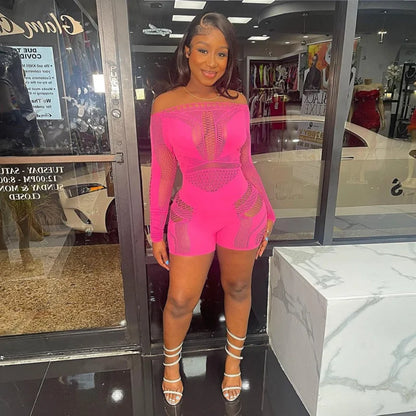 Wholesale Clothing Hollow Out Jumpsuit Women 2024 One-pieces Rompers Womens Black Bodycon Rose Red Long Sleeve Romper Playsuits